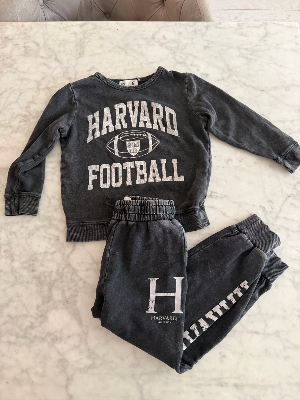 Cotton On Kids Black Washed Harvard Football Sweatshirt & Joggers Set
